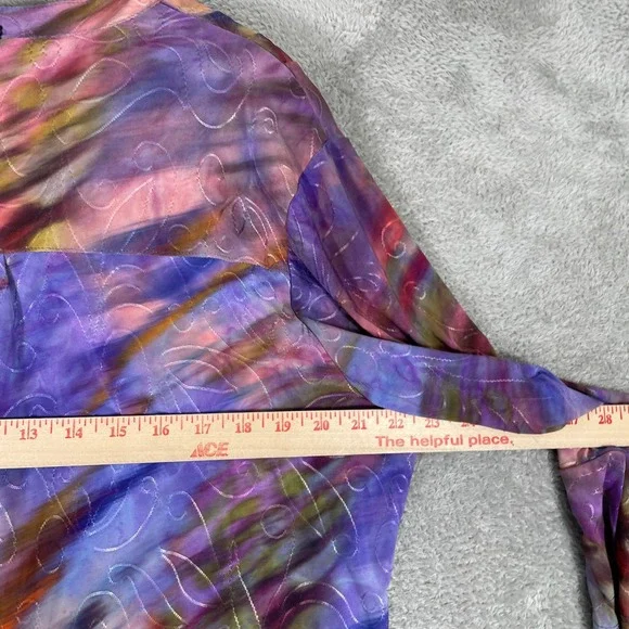 Cocomo Blouse Women XL Purple Tie Dye Bell Sleeve Pleated Henley Boho Whimsigoth - Picture 7 of 9